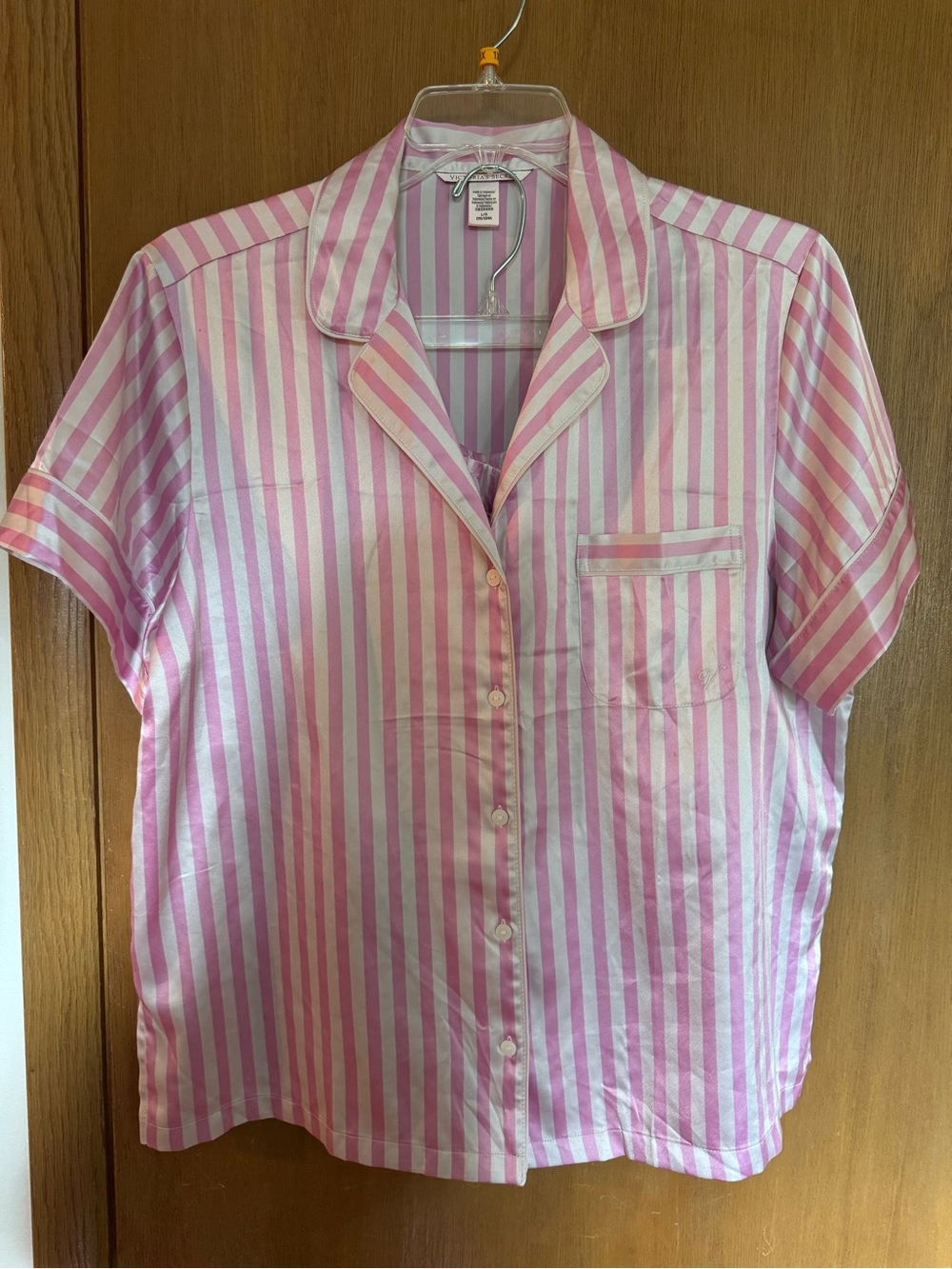 Victoria's Secret Pink and White Striped Button-Up Shirt and Shorts Pajama Set